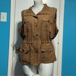 DRAPER’S & DAMON’S Brown Sleeveless Faux Suede Microfiber Women's Jacket in 2X